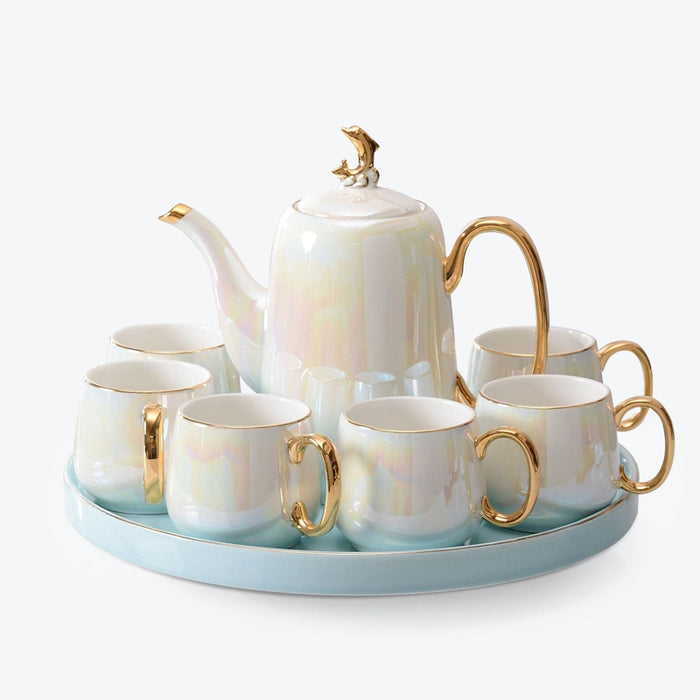 Tea for One Set Teapot and Cup Porcelain Teacup and Saucer Set with Lid (C)  : : Home