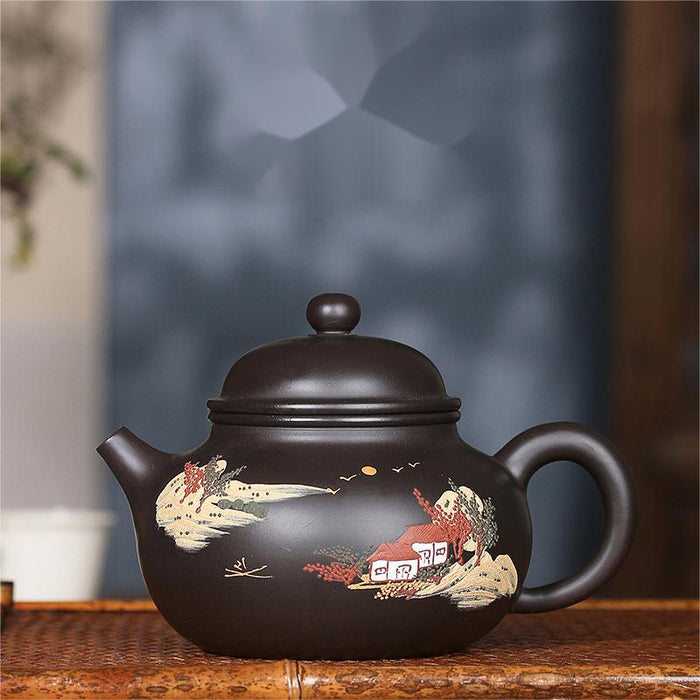 Hausweet-Yixing Landscape Painting Black Clay Teapot — HauSweet