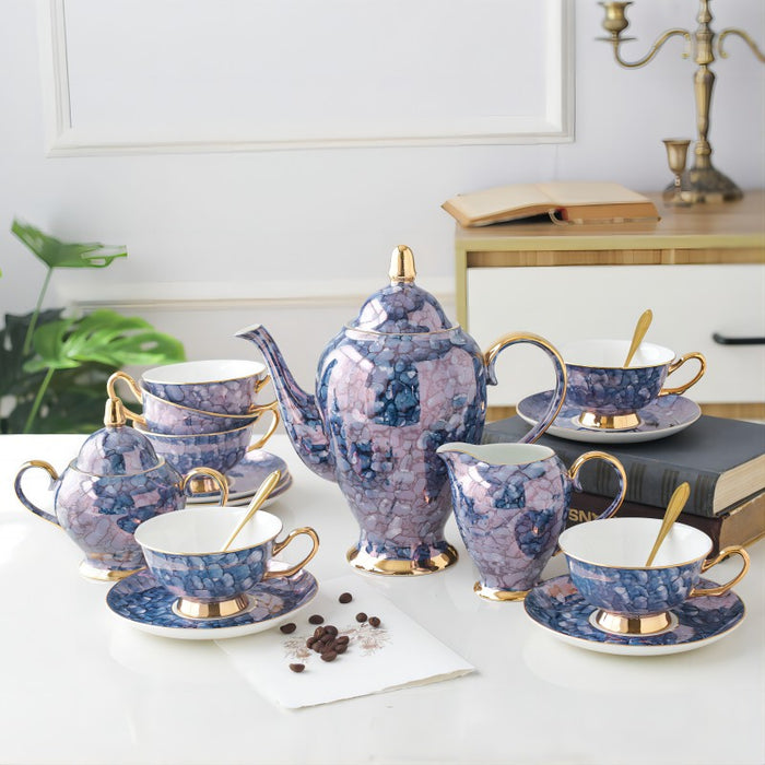 Lovely Fancy Color Flower Printed Bone China Cup Saucer Set Golden Handle  Porcelain Home Party Coffee Tea Cup and Saucer Set