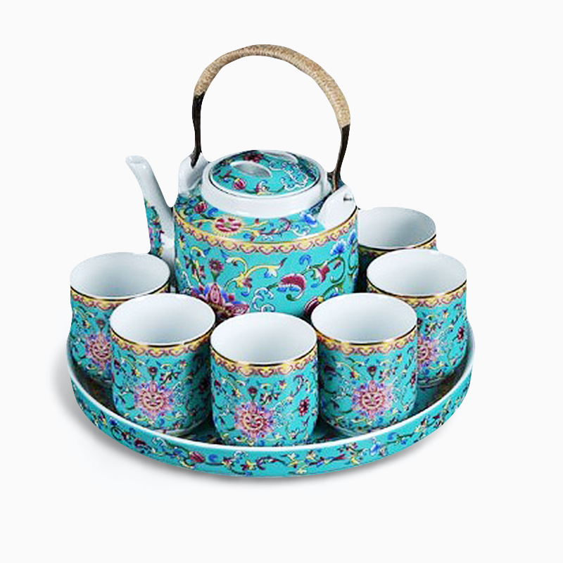 Enamel Flowers Kung Fu Tea Set